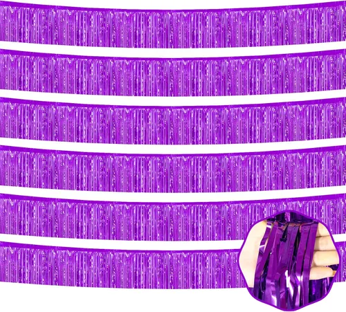Vista 10 de Paquete de 6 guirnaldas de flecos de papel de aluminio negro de 10 pies con serpentinas metálicas de oropel para colgar en la pared, telón de fondo