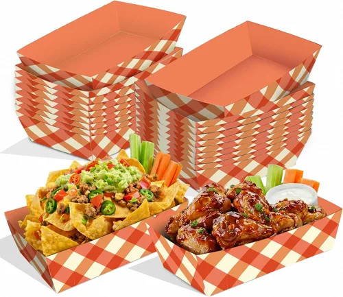 Vista 9 de KatchOn Bandejas de papel para comida de regreso a clases, paquete de 50 botes de papel desechables, bandejas de servir con temática escolar