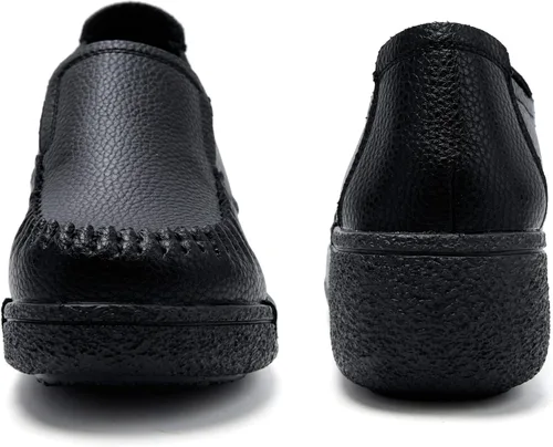 Vista 5 de UZB Mocasines de cuero sin cordones para mujer, cómodos zapatos de plataforma casuales