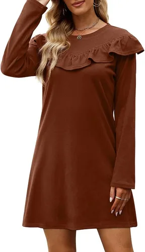 Vista 3 de OFEEFAN Vestidos casuales con volantes y cuello redondo para mujer
