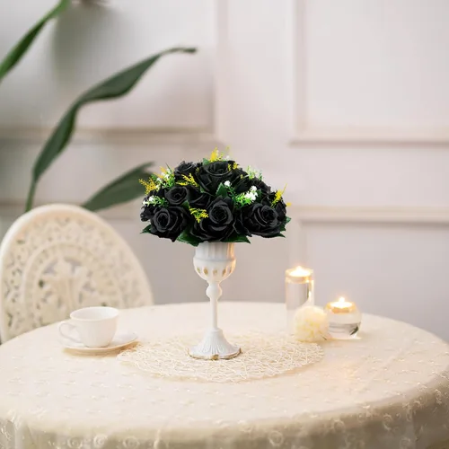 Vista 4 de BLOSMON Bolas de Flores para Bodas, Centros de Mesa de Rosas, 2 Piezas, Flores Artificiales Negras, Bolas Florales Colgantes, Decoración de Arreglos