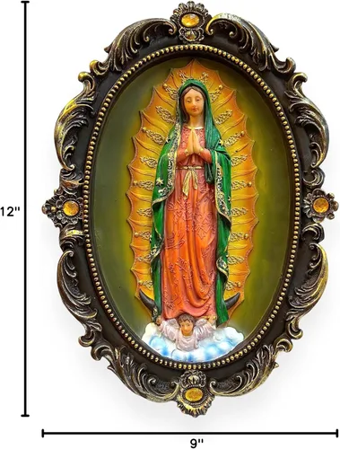 Vista 2 de GCK Medallón colgante de pared Virgen de Guadalupe de 12 pulgadas para decoración del hogar