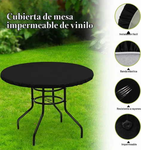 Vista 8 de LUSHVIDA - Mantel ajustable de vinilo para mesa redonda, impermeable y con borde elástico, mantel de plástico
