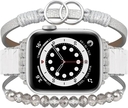 Vista 13 de MOFREE - Pulsera de cuero boho compatible con Apple Watch Band de 38, 40, 41 mm, pulsera de cuentas multicapa hecha a mano para Apple Watch, correa