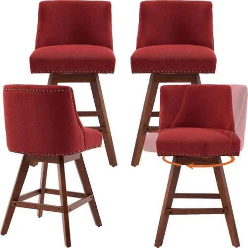 Vista 9 de Juego de 2 taburetes de bar giratorios modernos, taburetes de bar de 26.6 pulgadas de altura de mostrador beige con respaldo para isla de cocina