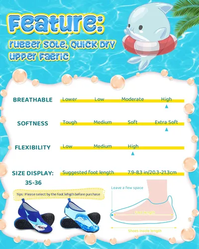 Vista 2 de Newcotte 2 pares de zapatos de agua para niños, calcetines de secado rápido, calcetines de piscina con tiburones marinos, antideslizantes, natación