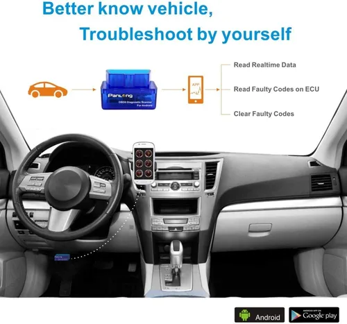 Vista 2 de Panlong Bluetooth OBD2 OBDII - Escáner de diagnóstico para automóvil, lector de código, comprobador de luz del motor para Android, compatible