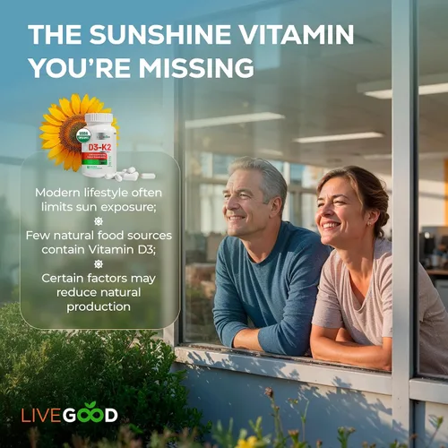 Vista 2 de LIVEGOOD Suplemento orgánico D3 K2 de 2000 UI, cápsulas veganas con MK-7, vitamina D3 pura con K2 para el sistema inmunológico y apoyo óseo