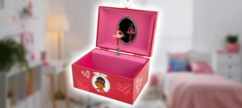 Vista 3 de Caja de música de bailarina con corazones con collar de bailarina de color plateado