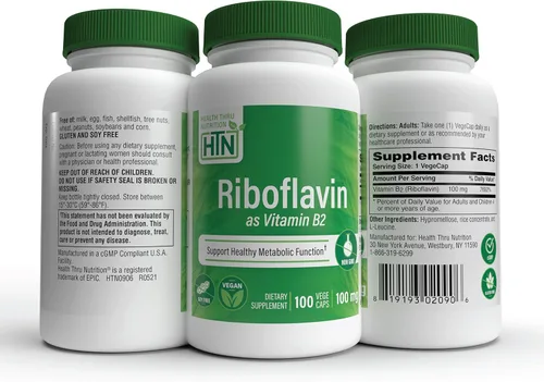 Vista 5 de Health Thru Nutrition Riboflavina 100 mg de vitamina B2 100 Vegecaps Apoya la función metabólica de energía saludable y el sistema nervioso
