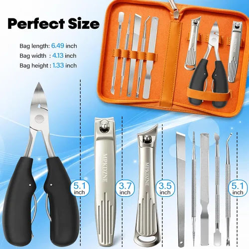 Vista 8 de Cortaúñas y uñas 8 en 1 resistentes para hombres mayores con uñas gruesas y encarnadas, kit de manicura y pedicura con cabeza giratoria de 360°