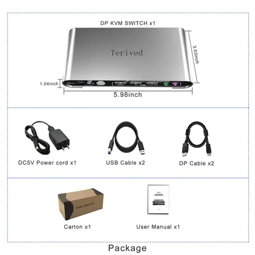 Vista 5 de interruptor KVM automático de 2 puertos DP USB 3.0 para dos computadoras y 1 monitor DisplayPort, 8K@30Hz 4K@144Hz, interruptor con tecla de acceso