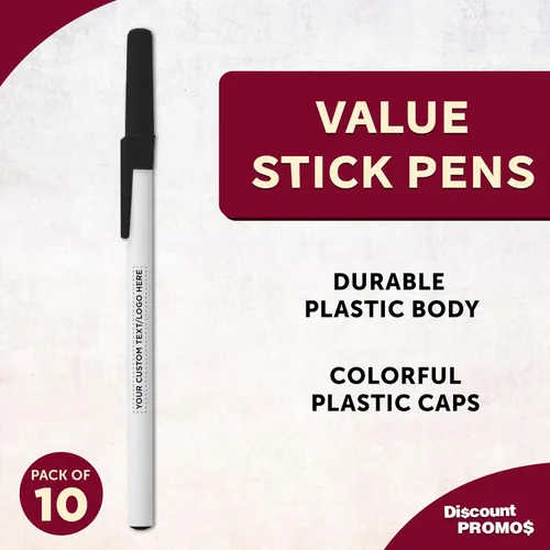 Vista 3 de DISCOUNT PROMOS Juego de 10 bolígrafos personalizados a granel, tinta negra, ideal para oficina, escuela, negocios, ferias comerciales, eventos
