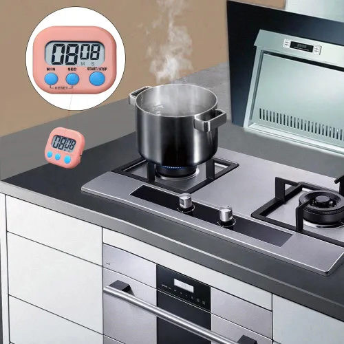 Vista 5 de Temporizador digital de cocina, temporizador electrónico con pantalla LCD transparente, función de cuenta arriba y abajo, 3 botones grandes, botón