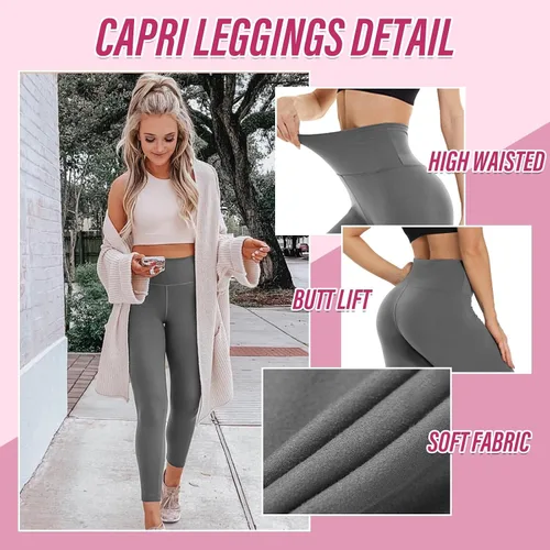 Vista 2 de CAMPSNAIL Paquete de 4 leggings de cintura alta para mujer, pantalones de yoga suaves con control de abdomen para entrenamiento, correr