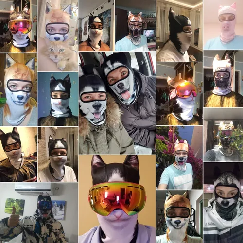 Vista 2 de AXBXCX 3D Animal Ears Balaclava Winter Warmer Face Mask for Skiing Snowboarding Snowmobile Halloween Christmas