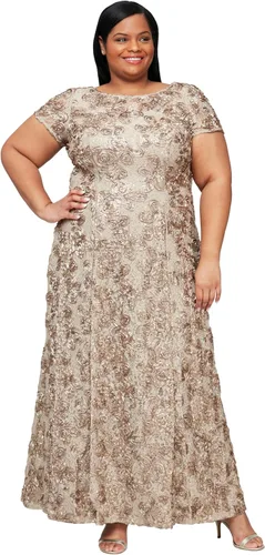 Vista 27 de Alex Evenings Women's Long Rosette Mother of The Bride Dress with Short Sleeves Bígaro cepillado