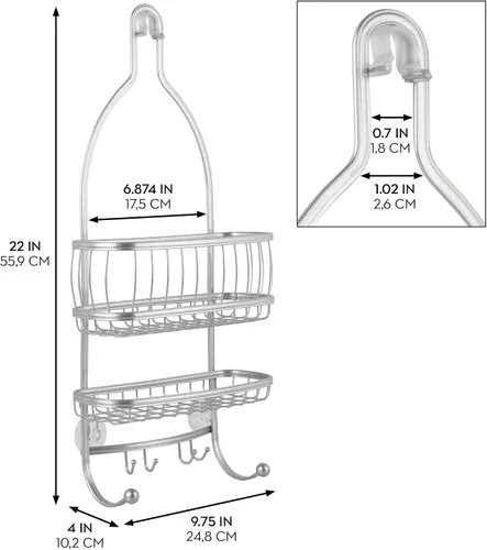 Vista 2 de iDesign York - Organizador de ducha colgante de alambre de metal, espacio extra amplio para champú, acondicionador y jabón con ganchos para Satén
