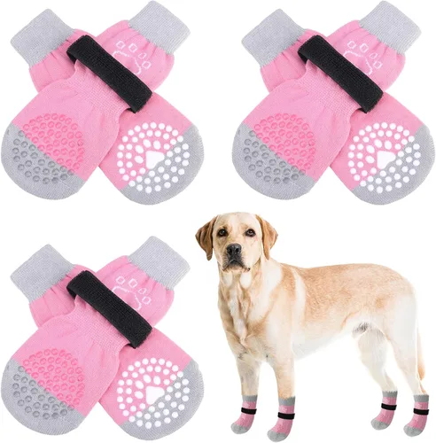 Vista 24 de SCENEREAL 6 piezas de calcetines antideslizantes para perros para prevenir lamido de patas para pavimento caliente/frío, calcetines de agarre