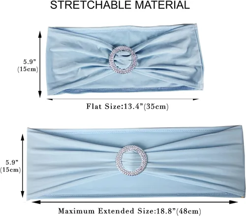 Vista 4 de Joe&Lory 10 bandas elásticas de elastano para silla, con hebilla, para decoración de bodas, fiestas, bandas suaves (azul bebé)
