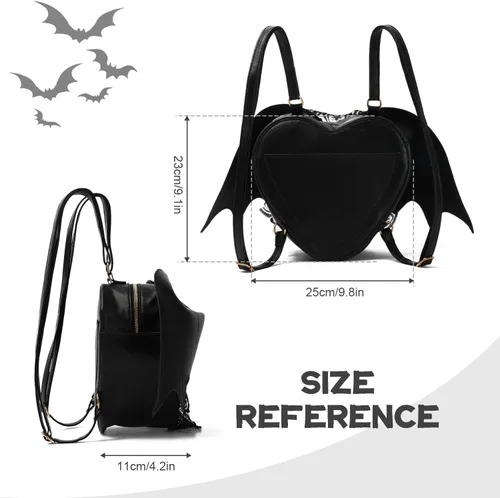 Vista 2 de Oweisong Bolso de Halloween para mujer, con alas de murciélago, gótico, color negro, mochila gótica, de cuero, con tela de araña, bolsa de hombro