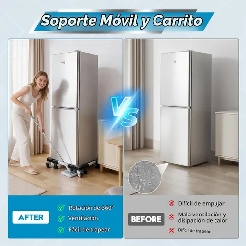 Vista 3 de I'SMARTMOON Mini soporte ajustable para refrigerador con ruedas, resistente para refrigerador pequeño, lavadora, congelador, enfriador de vino, se