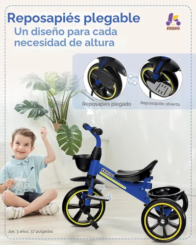 Vista 4 de KRIDDO Triciclo 2 en 1 para niños de 18 meses a 5 años de edad, mango de empuje extendido para empujar sin esfuerzo, triciclo de regalo para niños