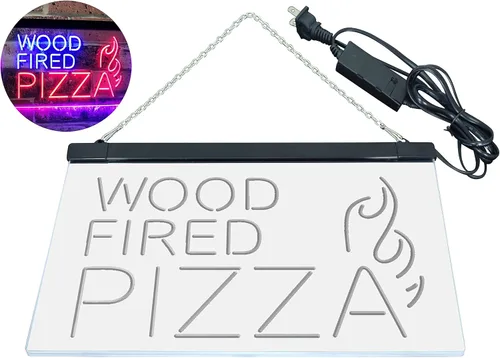 Vista 8 de ADVPRO Letrero de neón LED de doble color de pizza de madera, azul y rojo, 12 "x 8.5" st6s32-i2887-br