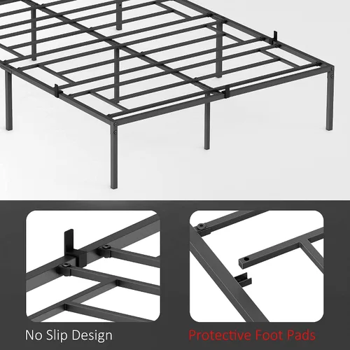 Vista 4 de Alkmaar Base de cama tamaño Queen de 14 pulgadas, plataforma de metal, no necesita somier, base de colchón resistente con soporte de listones