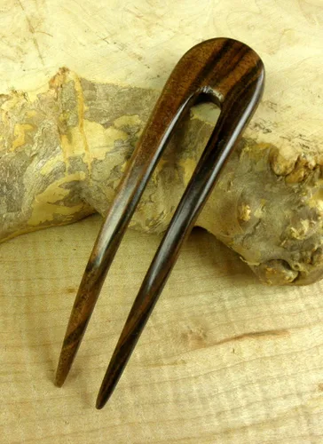 Vista 3 de JWL (1) S.E. Asian Ebony Dos puntas curvadas 4.5 pulgadas horquilla de pelo Pic Pin Fork - Estilo hawaiano