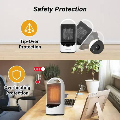 Vista 2 de INKBIRDPLUS Calentadores eléctricos de 1500 W para uso en interiores con temporizador remoto y 3 modos, protección contra sobrecalentamiento