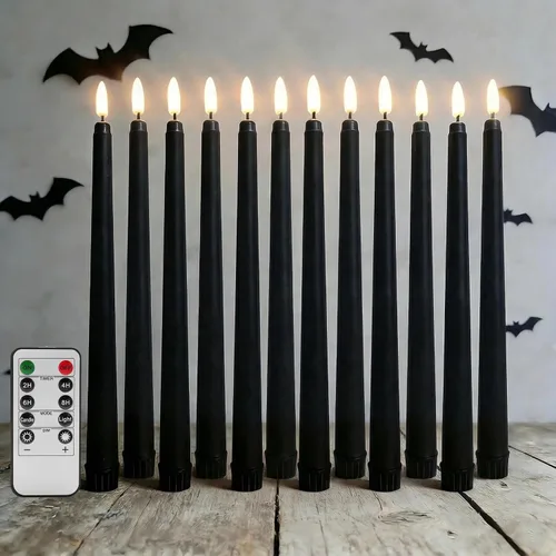 Vista 15 de Velas cónicas sin llama negras con control remoto, velas LED parpadeantes que funcionan con pilas, juego de 6 Nuevo Negro