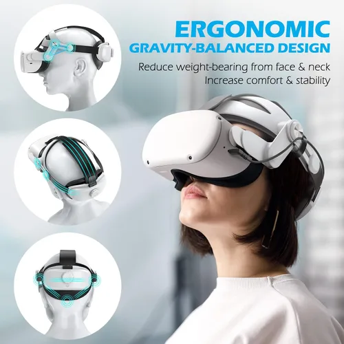 Vista 5 de Battery Head Strap Compatible with Quest 2 - YOGES 5000mAh Rechargable Adjustable Headstrap to Extend Playtime and Comfort for VR Headset, Super