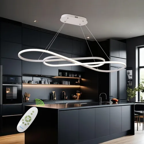 Vista 8 de Lámpara LED de 47.24 pulgadas regulable moderna lámpara colgante 3000K-6500K brillo de color ajustable con control remoto Blanco