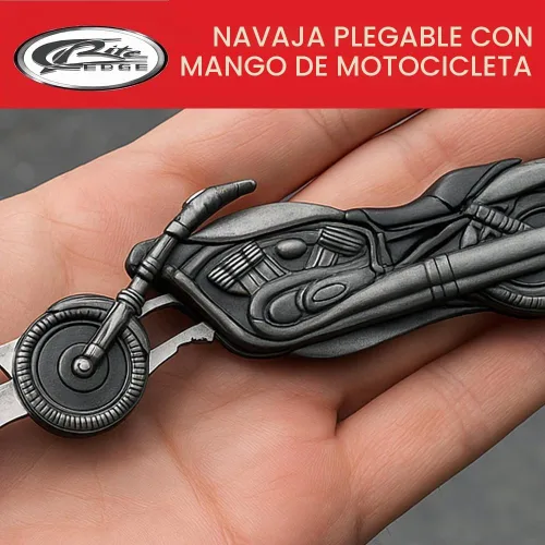 Vista 6 de Rite Edge - Cuchillo plegable para motocicleta de 4.75 pulgadas, hoja de acero inoxidable grabada, mango de metal fundido, luz LED integrada