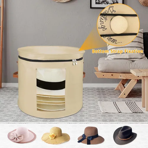 Vista 4 de VanlonPro Caja de almacenamiento grande para sombreros para mujeres y hombres, organizador de gran tamaño de 19 pulgadas de profundidad x 17