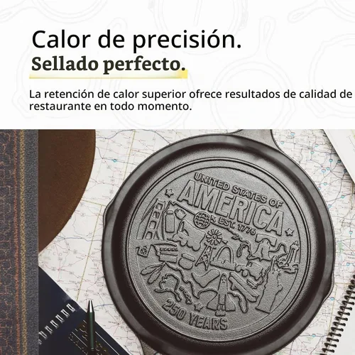 Vista 4 de Lodge Sartén de hierro fundido pre-sazonado, 10.25 pulgadas, iconos de EE Sartén de hierro fundido de edición limitada para horno, estufa, parrilla