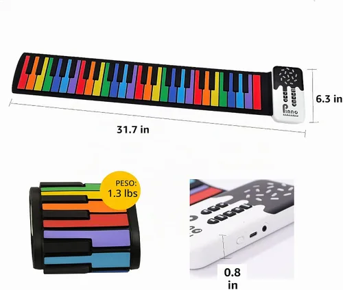 Vista 4 de Piano electrónico de música digital enrollable de 49 teclas, recargable, función de grabación, 8 tonos, 6 canciones de demostración educativas