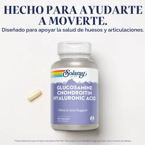 Vista 5 de SOLARAY Glucosamina Condroitina Ácido Hialurónico, 90 Cápsulas