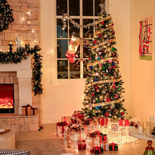 Vista 6 de Hykolity - Árbol de Navidad preiluminado de 6 pies con agujas de pino