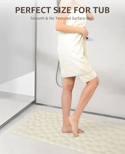 Vista 7 de Bligli Tapete para bañera antideslizante, estándar de 16 x 31.5 pulgadas, con ventosas fuertes, goma suave, antideslizante, lavable a máquina, Beige