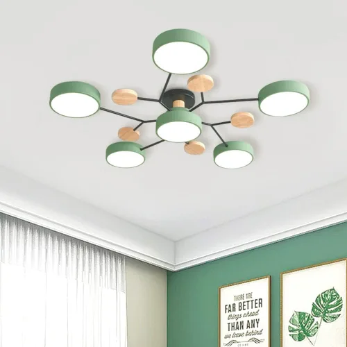 Vista 10 de Lámpara de techo LED moderna, lámpara LED regulable de 55 W, lámpara de techo moderna de montaje empotrado, lámpara de techo de madera para sala