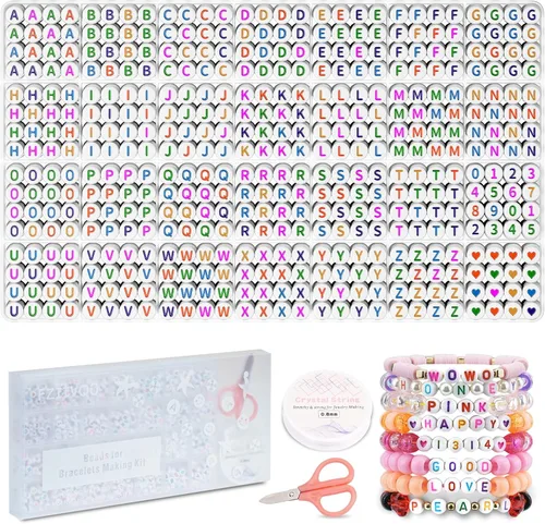 Vista 10 de FZIIVQU Kit de 1400 cuentas de letras, 28 estilos de cuentas acrílicas Letra negra y base blanca