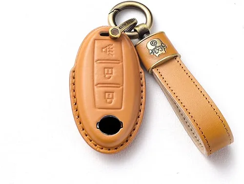 Vista 20 de SANRILY Funda de cuero para llavero de 3 botones para Nissan Armada Rogue Murano Cube 370Z Leaf Juke Quest sin llave con llavero de gato de la Negro
