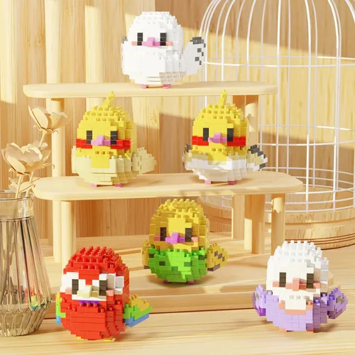 Vista 6 de Bibilock Cute Parrot - Juego de bloques de construcción de microbloques de construcción, 12 piezas de mini ladrillos de la serie de pájaros