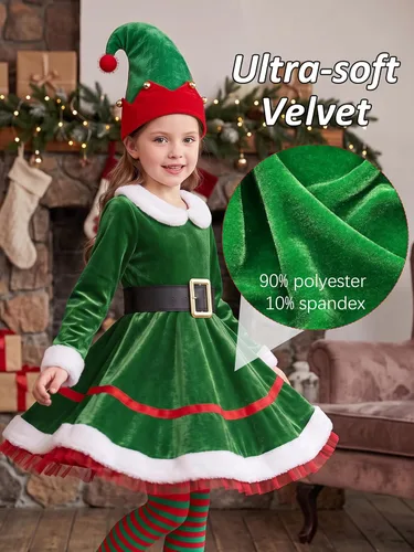 Vista 5 de AOTHSO Conjunto de disfraz de elfo de Navidad para niñas Verde