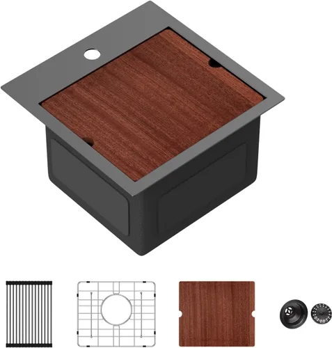 Vista 34 de Sarlai - Fregadero de cocina de cascada de 31 pulgadas, de montaje superior - 31x20 Fregadero de cocina con borde y estación de trabajo, de acero