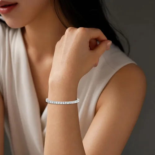 Vista 6 de Pulsera de tenis clásica de 3 a 50 quilates con diamantes de oro de 14 Oro blanco de 14 quilates.