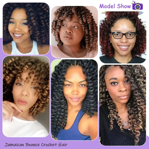 Vista 7 de Cabello Jamaicano de ganchillo para mujeres negras, 4 paquetes de 72 raíces, color negro natural, rizos de ganchillo corto preanudado