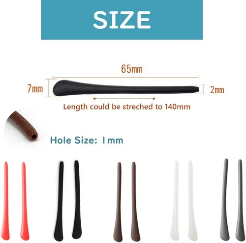 Vista 3 de 8 pares de puntas de punta de lentes para orejas, tubos antideslizantes, puntas de repuesto de silicona para patas de metal fino, 4 negro/4 blanco